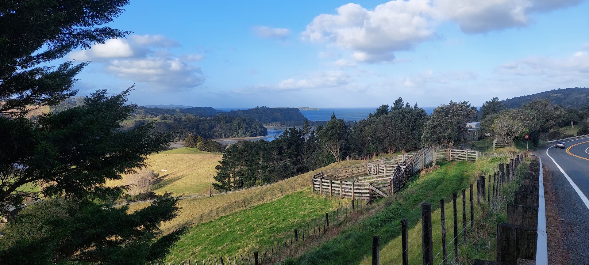 outskirts of Wenderholm Peninsula, Twin Coast Discovery Highway with the Puhoi River meeting the sea.